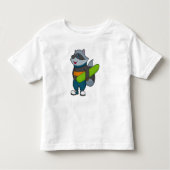 Racoon als Snowboarder met Snowboard Kinder Shirts (Voorkant)
