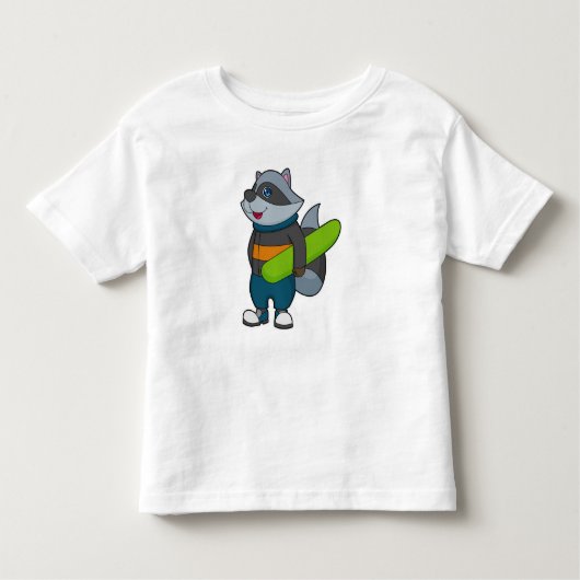 Racoon als Snowboarder met Snowboard Kinder Shirts (Voorkant)