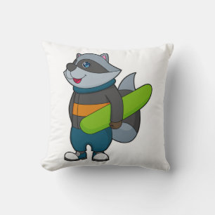 Racoon als Snowboarder met Snowboard Kussen