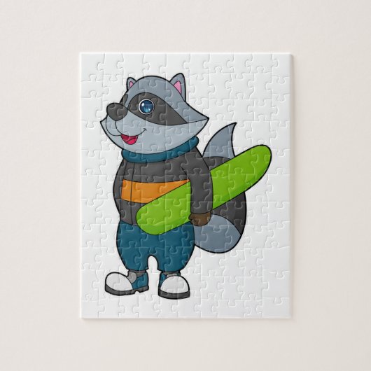 Racoon als Snowboarder met Snowboard Legpuzzel (Verticaal)