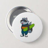 Racoon als Snowboarder met Snowboard Ronde Button 7,6 Cm (Voorkant /achterkant)