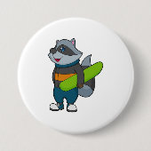 Racoon als Snowboarder met Snowboard Ronde Button 7,6 Cm (Voorkant)