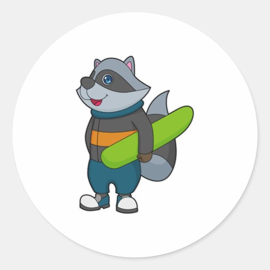 Racoon als Snowboarder met Snowboard Ronde Sticker (Voorkant)