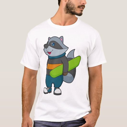 Racoon als Snowboarder met Snowboard T-shirt (Voorkant)