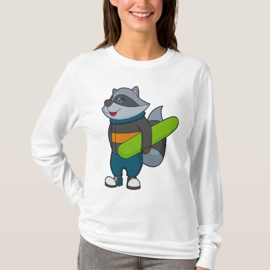 Racoon als Snowboarder met Snowboard T-shirt (Voorkant)