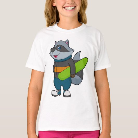 Racoon als Snowboarder met Snowboard T-shirt (Voorkant)