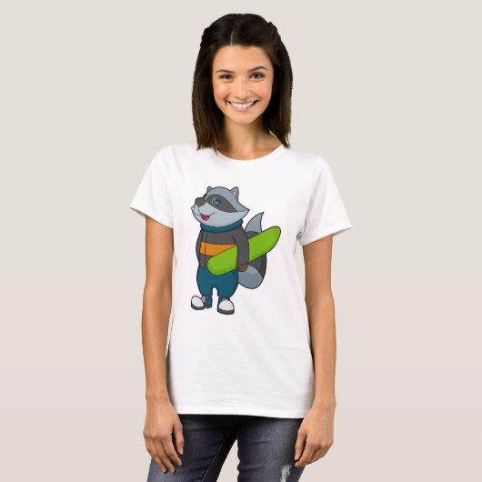 Racoon als Snowboarder met Snowboard T-shirt (Voorkant volledig)