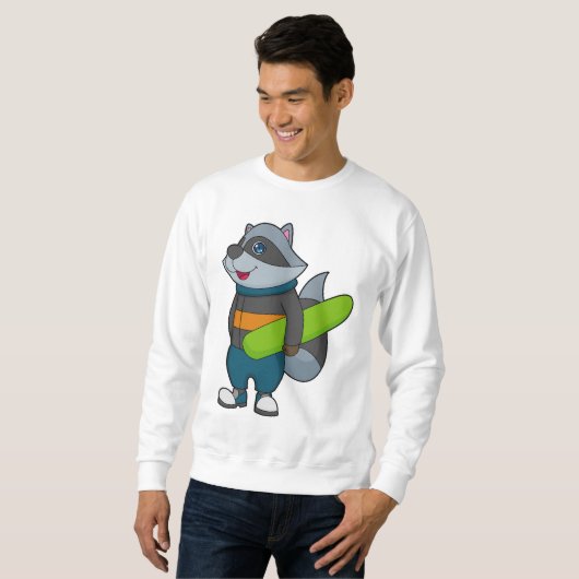 Racoon als Snowboarder met Snowboard Trui (Voorkant volledig)