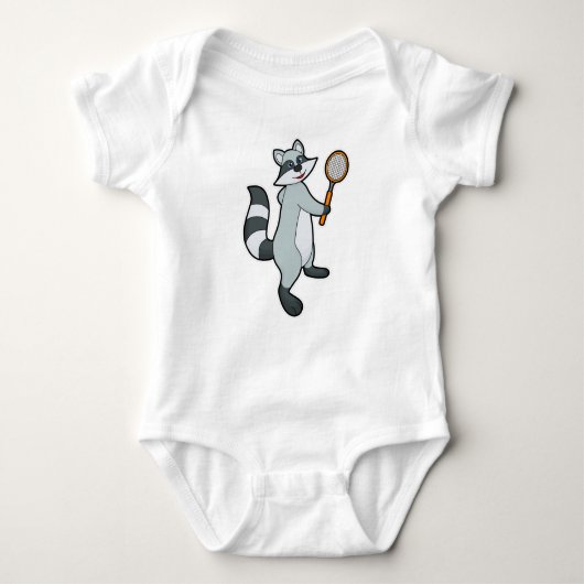 Racoon als Tennis-speler met Tennis-racket Romper (Voorkant)