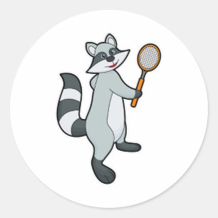 Racoon als Tennis-speler met Tennis-racket Ronde Sticker