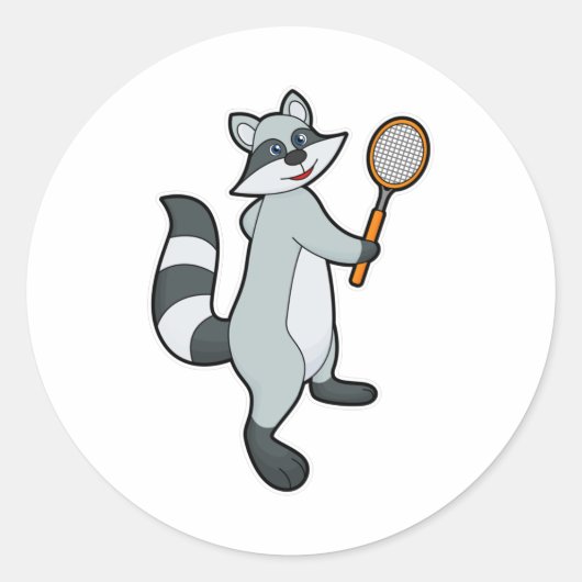 Racoon als Tennis-speler met Tennis-racket Ronde Sticker (Voorkant)