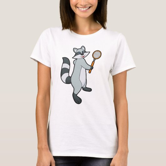 Racoon als Tennis-speler met Tennis-racket T-shirt (Voorkant)
