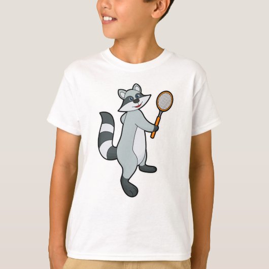 Racoon als Tennis-speler met Tennis-racket T-shirt (Voorkant)