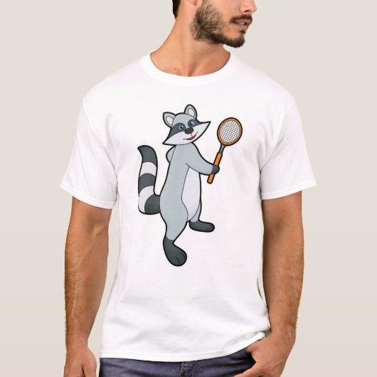 Racoon als Tennis-speler met Tennis-racket T-shirt (Voorkant)