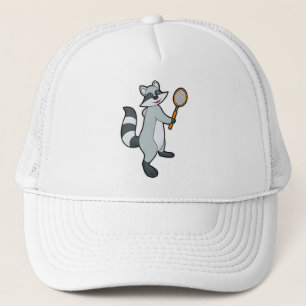 Racoon als Tennis-speler met Tennis-racket Trucker Pet