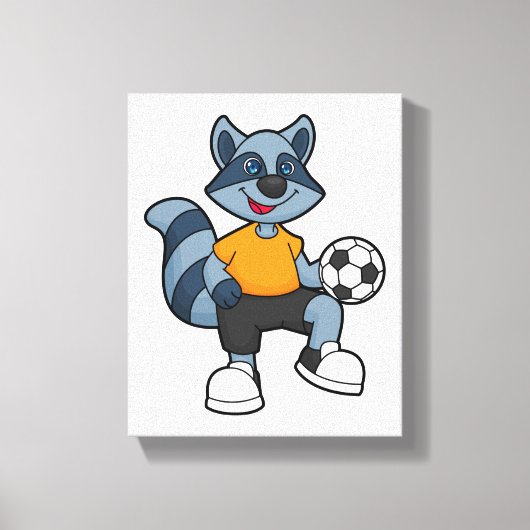 Racoon als voetbalspeler met Voetbal Canvas Afdruk (Voorkant)