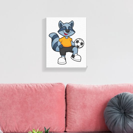 Racoon als voetbalspeler met Voetbal Canvas Afdruk (Insitu (Woonkamer))