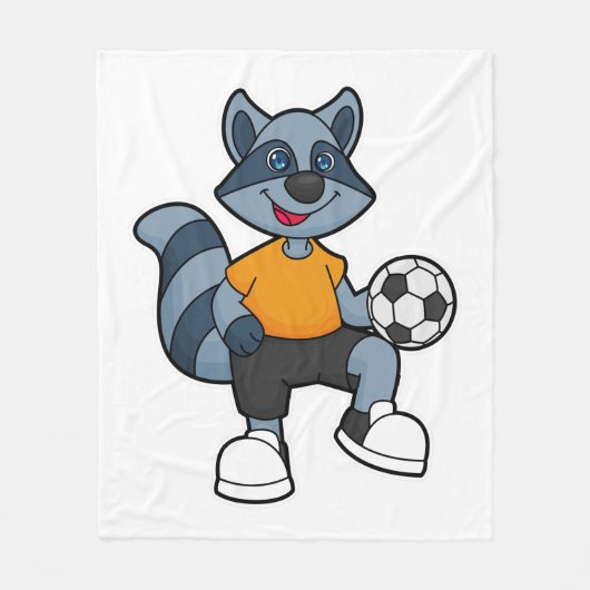 Racoon als voetbalspeler met Voetbal Fleece Deken (Voorkant)