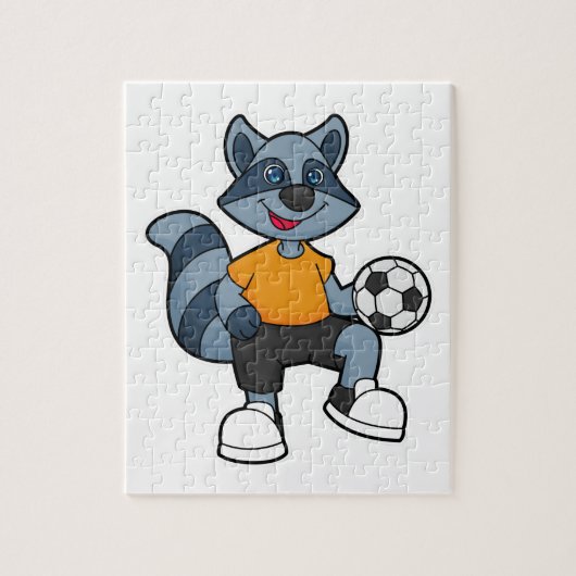 Racoon als voetbalspeler met Voetbal Legpuzzel (Verticaal)