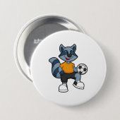 Racoon als voetbalspeler met Voetbal Ronde Button 7,6 Cm (Voorkant /achterkant)