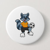 Racoon als voetbalspeler met Voetbal Ronde Button 7,6 Cm (Voorkant)