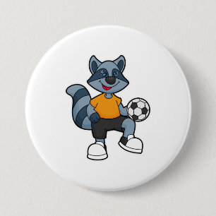 Racoon als voetbalspeler met Voetbal Ronde Button 7,6 Cm