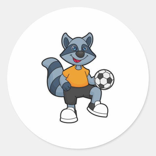 Racoon als voetbalspeler met Voetbal Ronde Sticker (Voorkant)