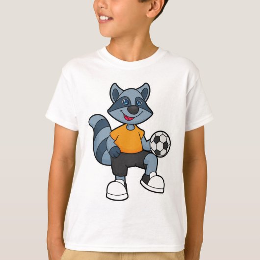 Racoon als voetbalspeler met Voetbal T-shirt (Voorkant)
