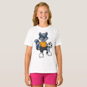 Racoon als voetbalspeler met Voetbal T-shirt (Voorkant volledig)