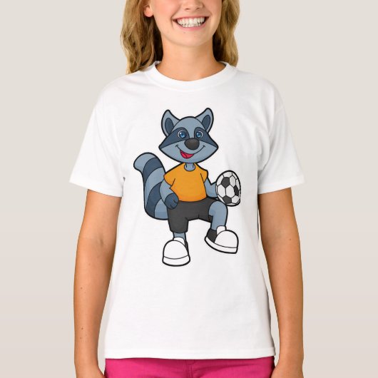 Racoon als voetbalspeler met Voetbal T-shirt (Voorkant)
