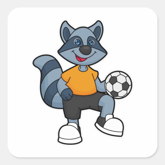 Racoon als voetbalspeler met Voetbal Vierkante Sticker (Voorkant)