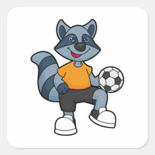 Racoon als voetbalspeler met Voetbal Vierkante Sticker