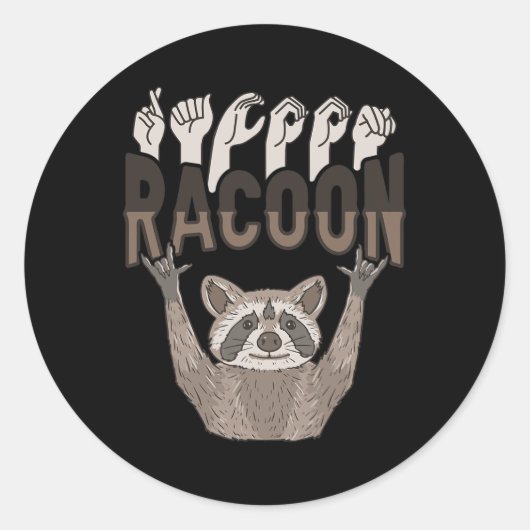 Racoon ASL Handgebaar Doof Gehoorverlies Awarenes Ronde Sticker (Voorkant)