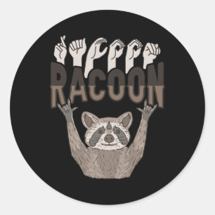 Racoon ASL Handgebaar Doof Gehoorverlies Awarenes Ronde Sticker