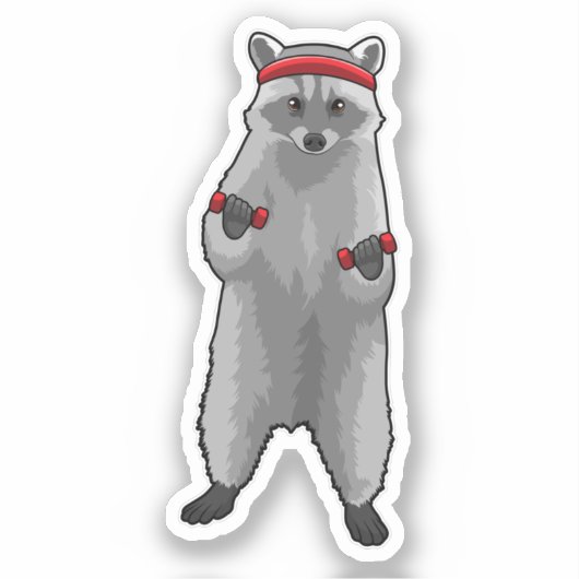 Racoon at Fitness with Dumbbells Sticker (Voorkant)