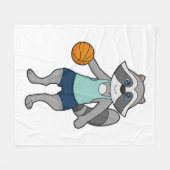 Racoon Basketball speler Basketball Fleece Deken (Voorkant (Horizontaal))