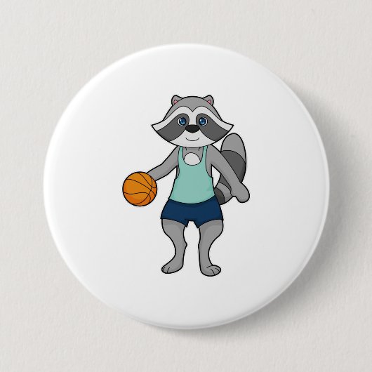 Racoon Basketball speler Basketball Ronde Button 7,6 Cm (Voorkant)