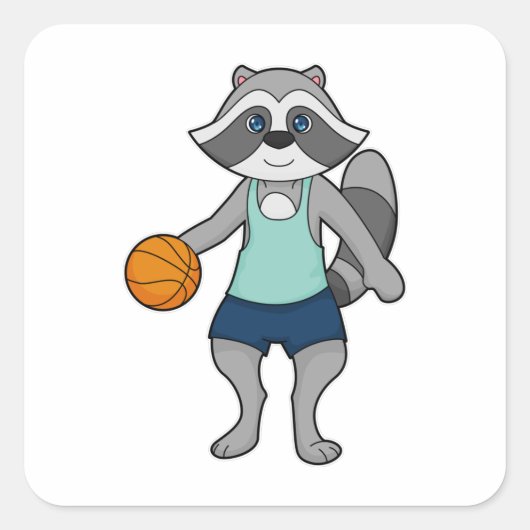 Racoon Basketball speler Basketball Vierkante Sticker (Voorkant)