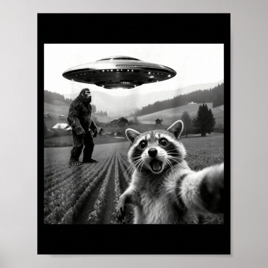 Racoon Bigfoot Selfie Ufo Funny Racoon Alien Bigfo Poster (Voorkant)