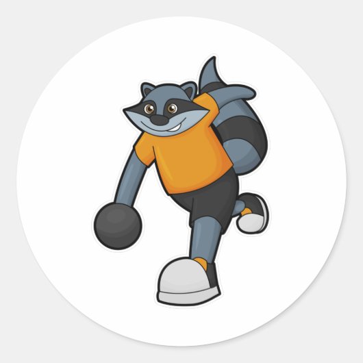 Racoon bij Bowling met Bowling ball Ronde Sticker (Voorkant)
