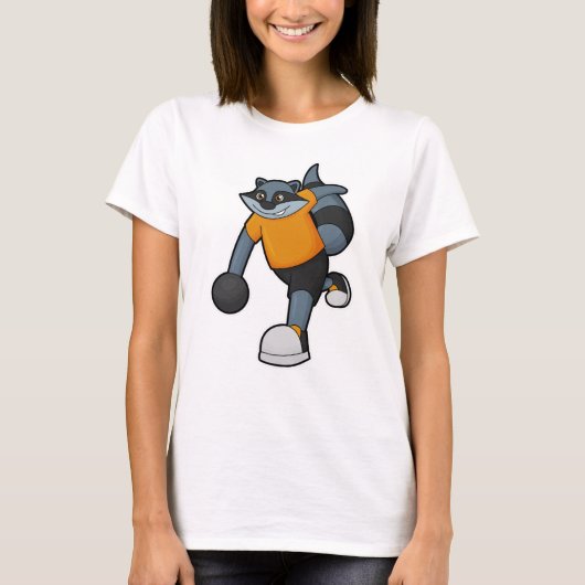 Racoon bij Bowling met Bowling ball T-shirt (Voorkant)