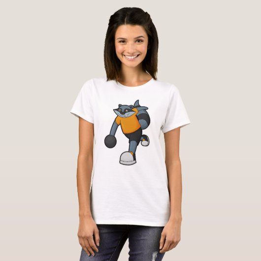 Racoon bij Bowling met Bowling ball T-shirt (Voorkant volledig)