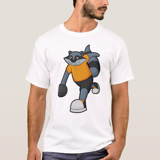 Racoon bij Bowling met Bowling ball T-shirt (Voorkant)