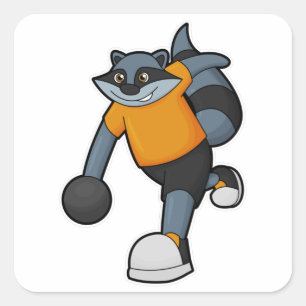 Racoon bij Bowling met Bowling ball Vierkante Sticker