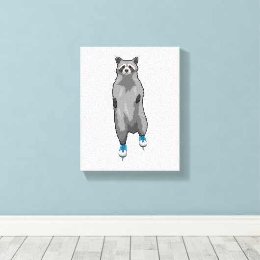 Racoon bij ijsschaatsen met ijsschaatsen canvas afdruk (Insitu (Houten vloer))