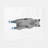 Racoon bij ijsschaatsen met ijsschaatsen fleece deken (Voorkant (Horizontaal))