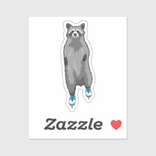 Racoon bij ijsschaatsen met ijsschaatsen sticker
