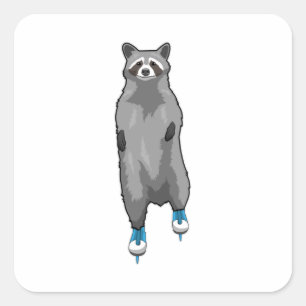 Racoon bij ijsschaatsen met ijsschaatsen vierkante sticker