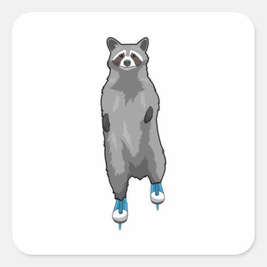 Racoon bij ijsschaatsen met ijsschaatsen vierkante sticker (Voorkant)