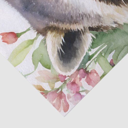 Racoon Bloemen Waterverf Kunstwerk Tissuepapier (Detail)